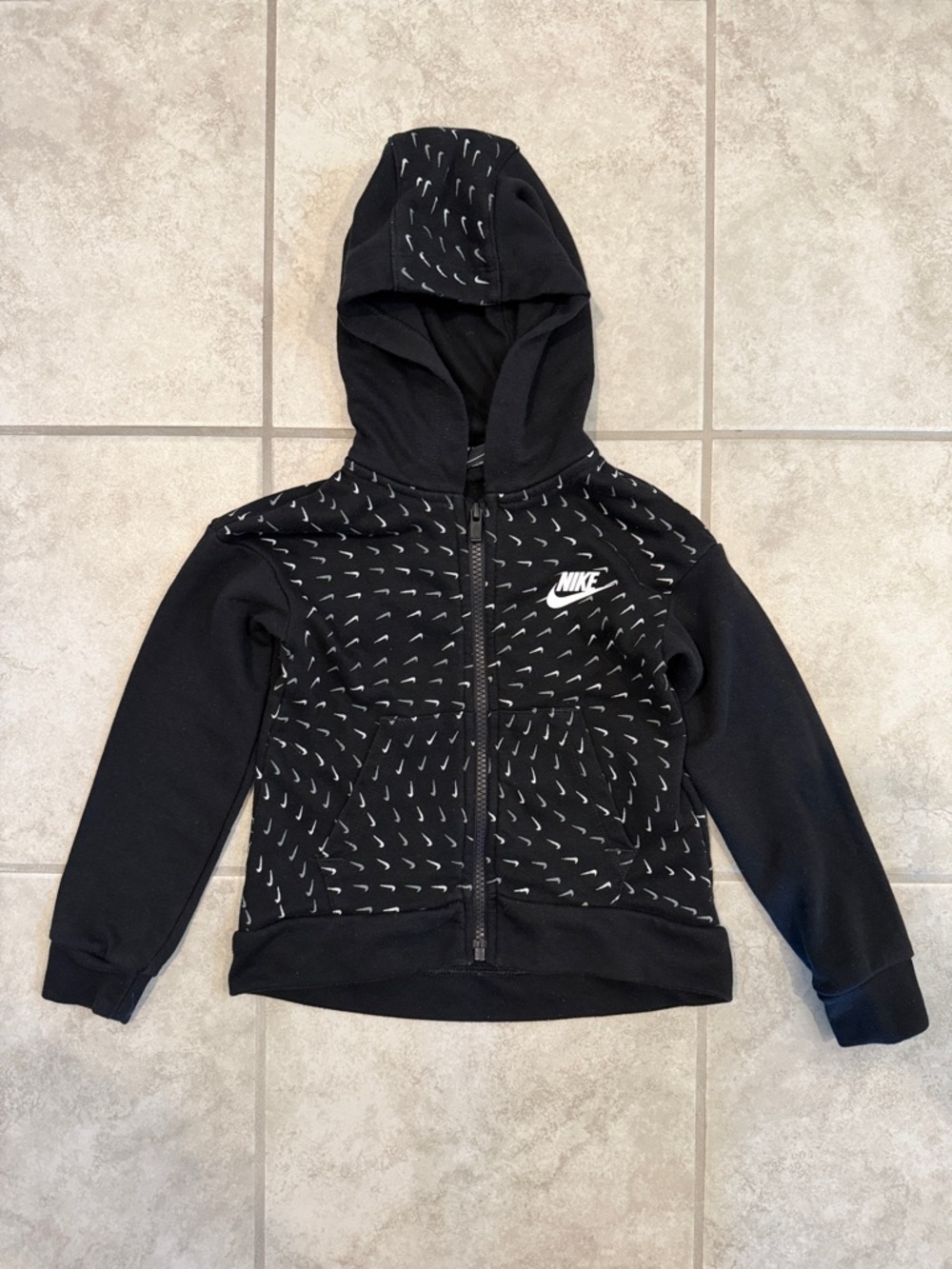 Nike Kids' Black Zip Hoodie with Glittery Swoosh